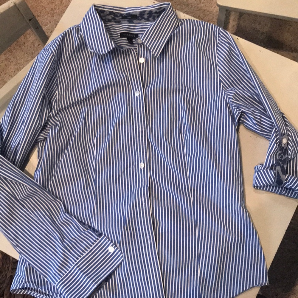 Talbots blue and white button up